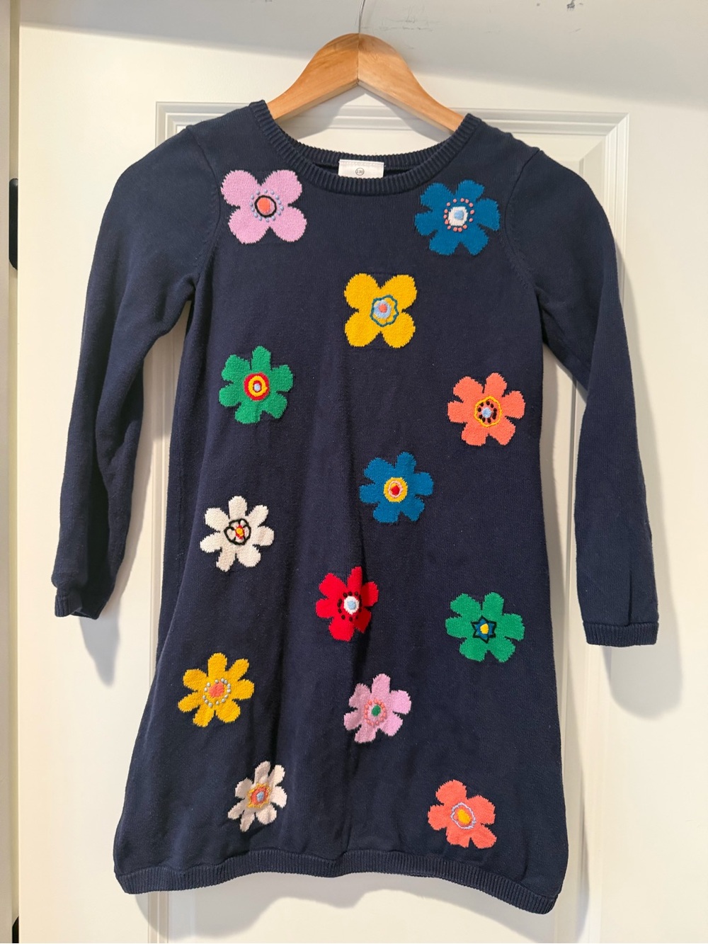 EUC Hanna Andersson Girls Navy Floral Knit Dress - 130/8